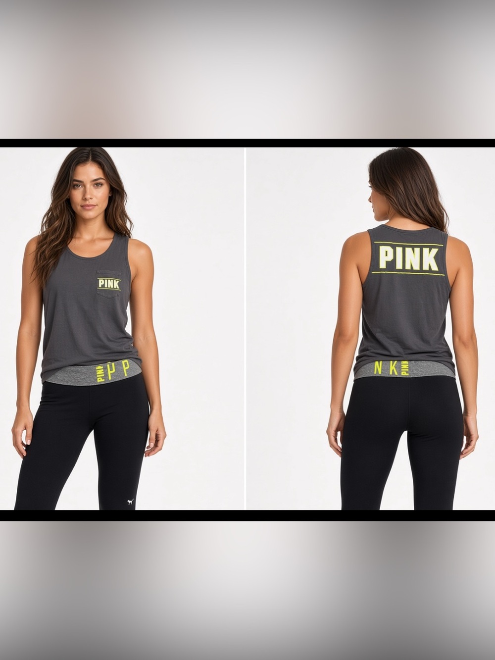 Pink Victoria's Secret Y2K Foldover Spellout Yoga Pants 20” + Top 2 Pc Set SZ.S